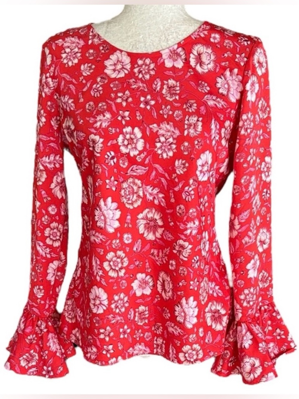 NEW J. Crew Red Floral Garden Ruffle Sleeve Blouse in Poppy Size Classic XS